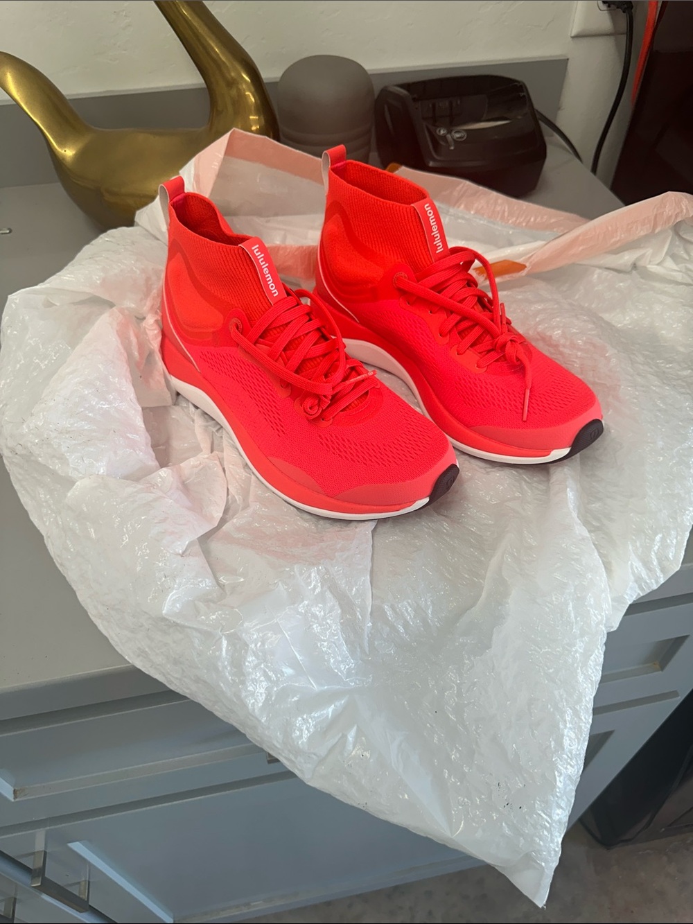 lululemon athletica Women's Bright Red High-Top Knit Sneakers